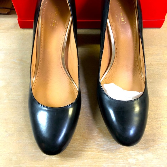 Coach platform block heel 9.5 black leather mint - Picture 1 of 12